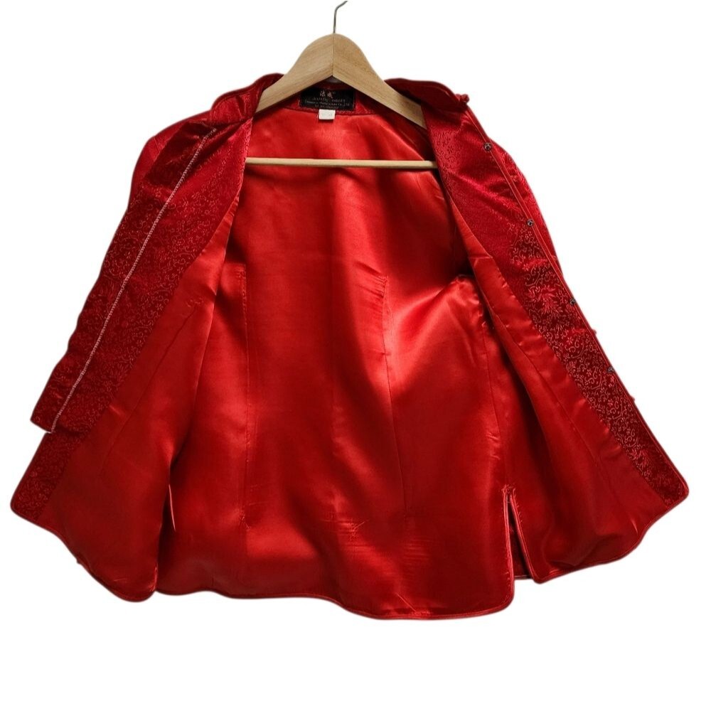 Chinese Womens Tang Jacket Red Gold Floral Satin Knot Asian Party Wedding Sz L - Picture 7 of 10